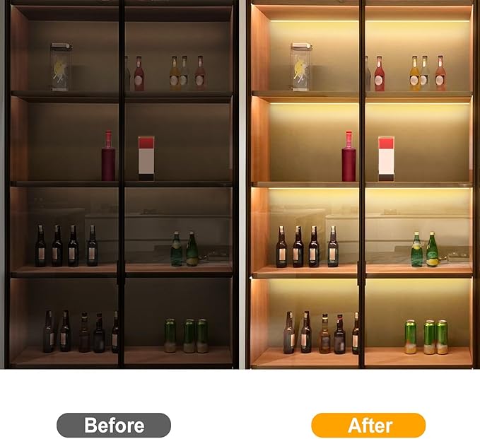 JUSJUBR Shelf Lights, 6 PCS 20 Inch Dimmable Flexible COB LED Light Strips, Warm White 3000K, LED Under Cabinet Lights for Display Case, Bookshelf, Kitchen, Wardrobe and Closet