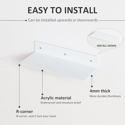 4 Pack White Acrylic Floating Shelves 15 Inches, Wall Hanging Bathroom Shelves, Wall Organizer Shelf for Kitchen, Living Room, Bathroom, Retail, Supermarket, 4 Pack