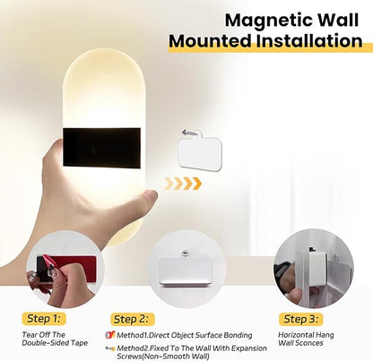 Modern Wall Sconces,2 PCS Acrylic LED Wall Lamps for Living Room Bedroom Hallway,Rechargeable USB Battery Operated,Adjustable Light,Bedside Lights,Touch Control Switch Warm Light(Arc-Shaped)