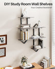 3 Tier Floating Shelves, Set of 2 Wall Shelves for Living Room, Modern Geometric Wooden Shelf for Wall Decor, Hanging Storage Shelf for Bedroom Bathroom Kitchen Home Office (Greige + Black)