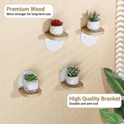 SAYAYO Small Floating Shelves for Wall Storage, 4 x 4 Inch Wall Shelves for Bedroom Decor, Mini Display Wood Shelf Organizer with White Base for Living Room, Office, Balcony, Rustic Brown，4 Pcs