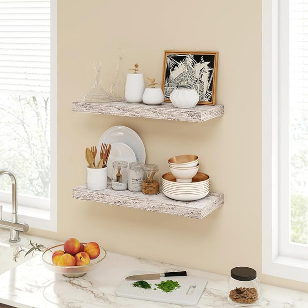 24 Inch Floating Shelves, 9.3" Deep Floating Shelf Wall Mounted, 24" Wall Shelves, Rustic Deep Bookshelf, Large Display Shelves & Storage Shelves for Bedroom, Living Room, Rustic, Set of 2