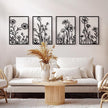 Sokurdeg Black Metal Flowers Wall Decor, Minimalist Floral Metal Wall Hanging Art, Black Abstract Rustic Flower Line Wall Sculptures for Bedroom Bathroom Living Room (4 Pcs, 15.7 x 22.5 in)