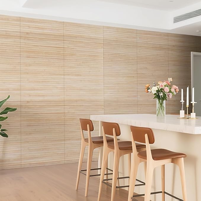 Natural Bamboo Wall Panel for Interior Wall Decor, Renewable Pole Wrap Wainscoting Paneling for Wall Ceiling Furniture Cabinet Office, 12 x 96 Inch, Carbonized