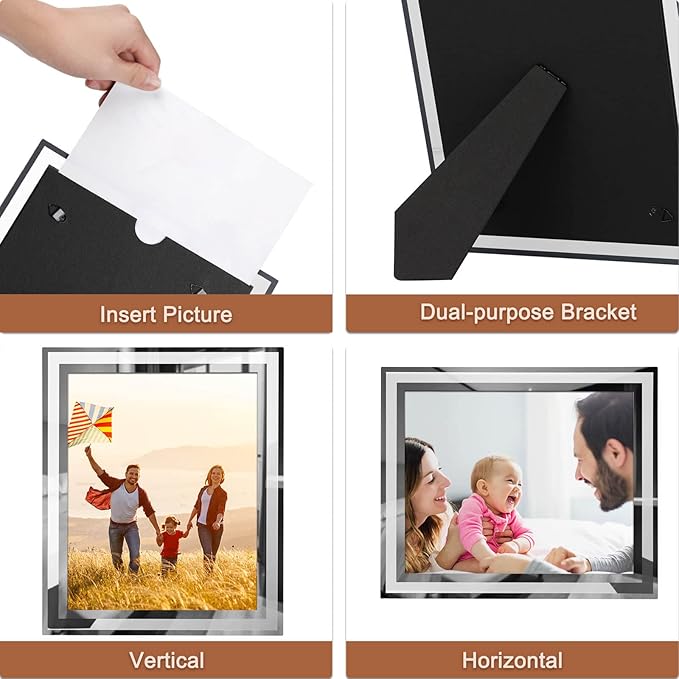 IZIDDO 8x10 Picture Frames Set of 2, Sliver Photo Frame for Tabletop, Glass Picture Frame, Horizontally or Vertically