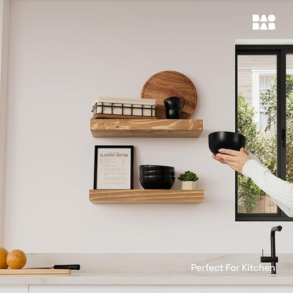 BAOBAB WORKSHOP Natural Wood Floating Shelves for Wall 16 inch - Floating Wall Shelves for Kitchen Bedroom - Wooden Bathroom Shelves - Floating Shelf - Oak Finish, 16" W x 6.7" D x 1.2”H