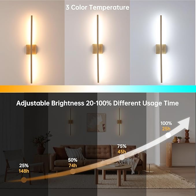 Battery Operated Wall Sconce Set of 2, 10400mAh Rechargeable Wall Sconces, 3000K-6000K Dimmable, 350°Rotate, Indoor Wall Lights for Bedroom Living Room, Original Wood, 31.5 Inch