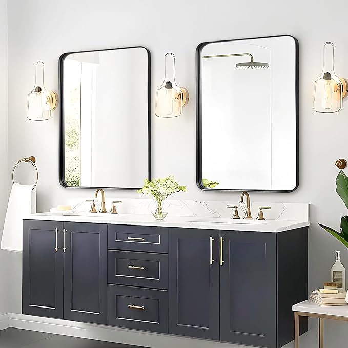 Bathroom Wall Mirror Over Sink - 24x32 Inch Black Matte Framed Mirror for Restroom, Rectangle Matal Frame Black Vanity Mirror for Bathroom, Entryway, Living Room, Fireplace