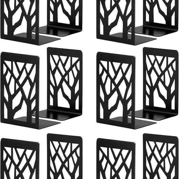 Metal Bookends Black 6 Pair - Heavy Duty Book Stoppers for Shelves - Decorative Book Ends