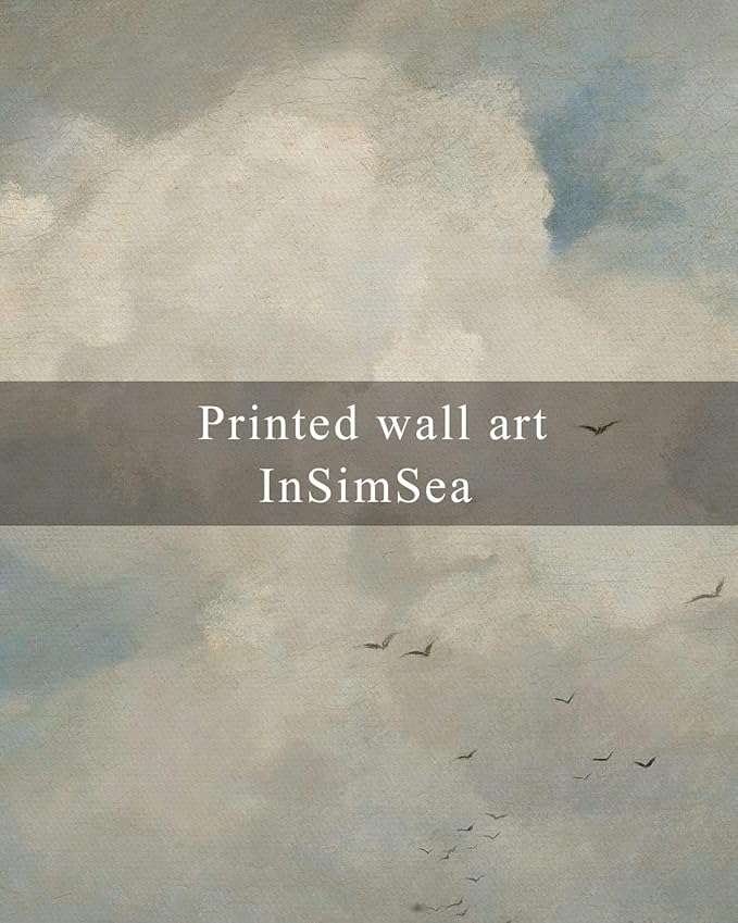 InSimSea Framed Canvas Wall Art Vintage Decor, Home Decor Classical Oil Paintings Sky Cloud Prints, Vintage Landscape Large Wall Art for Living Room Bedroom Bathroom Home Office Decor, 16