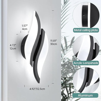 CANEOE Modern LED Wall Sconce 6000K Black Indoor Wall Light Fixtures Acrylic Wall Sconce Lighting for Living Room Bedroom Bedside Bathroom Hallway Stairway Wall Lamp (Black, 1 Pack, 6000K)