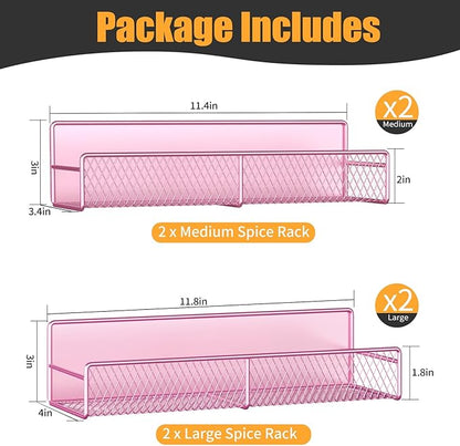 Magnetic Spice Rack for Refrigerator, 4 Pack 100% Metal Strong Magnet Fridge Shelves, Space Saving Spice Organizer, No Drilling Moveable Home Kitchen Laundry Room Storage Organization, Pink