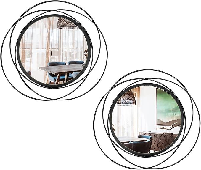 Cityelf 2 Set 13.3'' Black Circle Mirrors Wall Decor Iron Frame Wall Art Round Mirror Home Decor Hanging for Living Room/Bedroom/Bathroom/Entryway (Medium Size 13.3 inch,Circles)