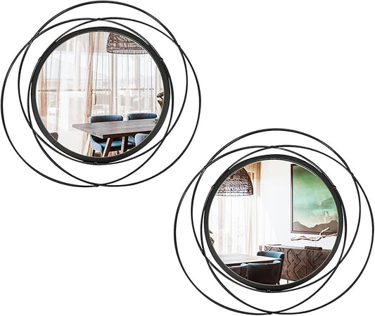 Cityelf 2 Set 13.3'' Black Circle Mirrors Wall Decor Iron Frame Wall Art Round Mirror Home Decor Hanging for Living Room/Bedroom/Bathroom/Entryway (Medium Size 13.3 inch,Circles)