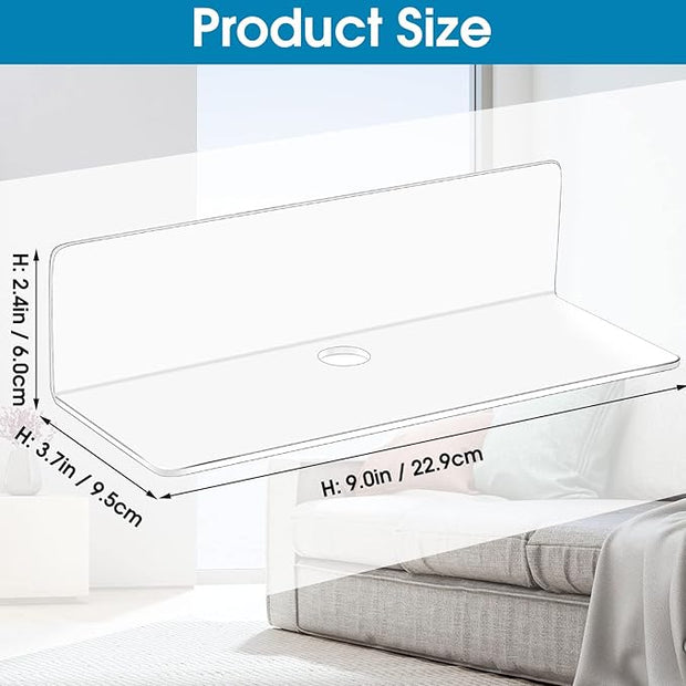 Maitys 8 Pcs Acrylic Floating Shelves 9 Inches Adhesive Wall Mounted Shelves No Drill Hanging Acrylic Wall Display for Living Room Bathroom Bedroom Kitchen Office