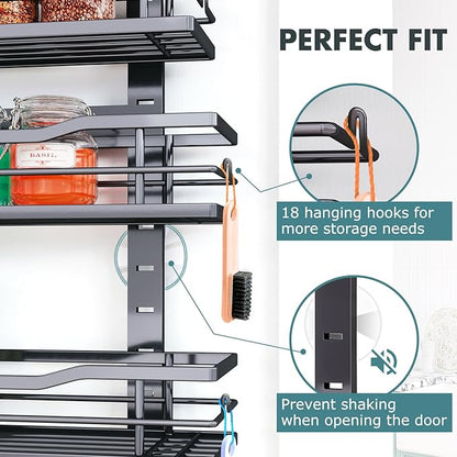 Over The Door Pantry Organizer，9-Tier Over The Door Organizer with Adjustable Basket，Metal Hanging Pantry Organizers and Storage for Kitchen, Back of Door Seasoning Rack (Black)