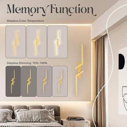 1-Pack Battery Operated Wall Sconce - 39 Inch Gold Modern LED Light for Bedroom - Wireless Sconces with Remote and Rechargeable Battery - Dimmable Wall Scones for Gold Home Decor