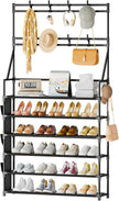 OYREL Shoe Rack 6 Tier Shoes Organizer 24-30 Pairs Shoe Racks for Closet Front Door Entrance Large Capacity Space Saving Shoe Storage Organizer with Multifunctional 5 Hooks and Side Pocket