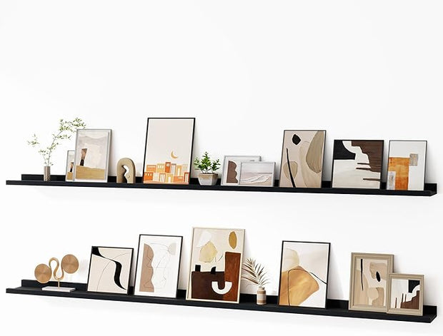 Fun Memories Picture Ledge Shelf, 60 Inch Floating Shelves Set of 2, Large Nursery Book Shelves for Toys Storage, Kids Bookshelf Wall Mounted for Wall Decor Books Photo Frames, Black