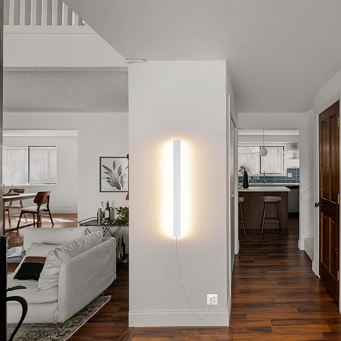 Modern Plug in Wall Sconces, 23.6 inch Frosted White LED Long Wall Lights, 12W Warm White 3000K Acrylic Indoor Wall lamp,with 59