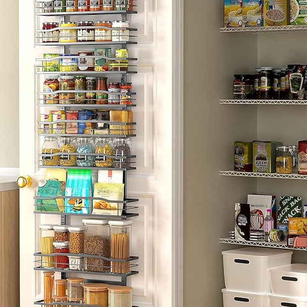 Moforoco 9-Tier Over The Door Pantry Organizer, Pantry Organization and Storage, Black Hanging Basket Wall Spice Rack Seasoning Shelves, Home & Kitchen Bedroom Bathroom House Essentials