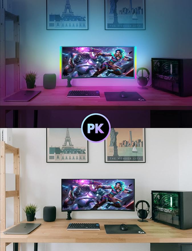JUSJUBR 2PC RGB Under Monitor Light, Gaming Light with 353 Color Modes, LED Desk Light with Remote Control for Room/Monitor/PC Gaming Setup