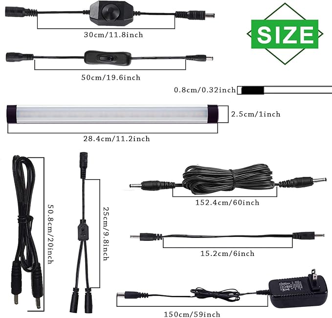 AIBOO LED Under Counter Light Rigid Bar Kit, Plug in Corded 12V LED Under Cabinet Lighting Dimmable with Switch for Counter Shelf Showcase Display Lighting (6 Panels,Daylight White)