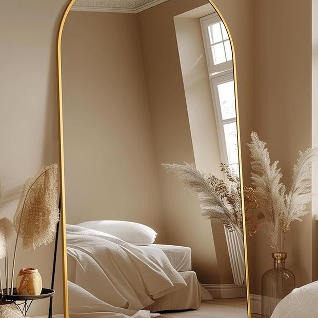 Full Length Mirror with Stand, 81"x41" Arched Full Body Mirror, Large Stand Up Mirrors, Aluminum Frame Floor Standing Mirrors, Freestanding Hanging Leaning Mounted for Bedroom Living Room,Gold