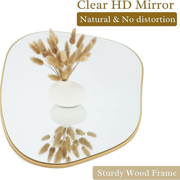 PERFNIQUE Irregular Wall Mirror Asymmetrical Mirror, 40''x26'' Gold Mirror for Bathroom Bedroom Living Room Entryway, Decorative Modern Wall Decor, Wall Mounted (Gold, 40" x 26")