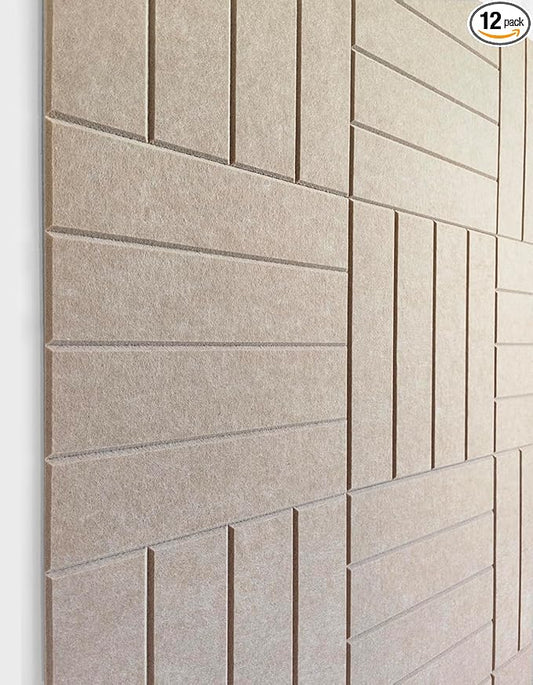 Felt Panels for Interior Decor, Accent Wall Paneling White Wall Decor for Bedroom Living Room & Office, Peel and Stick, Sound Absorbing – 12 Pack Felt Tiles with Adhesive - Camel