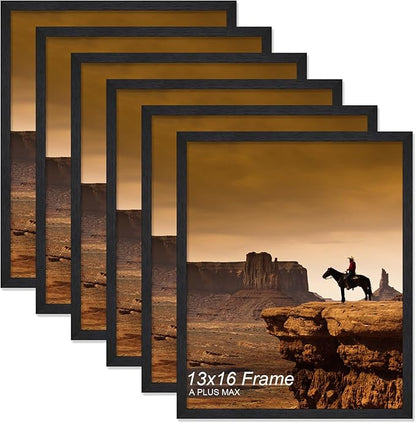 A PLUS MAX 13x16 Picture Frame Set of 6, Black Engineered Wood Frame for 13 x 16 Inch Picture Poster Photo, Light Weight 13 by 16 Frame with Wood-grain for Wall - 6 Pack/Black/13 x16