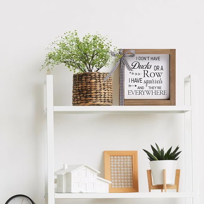 6 Inch Funny Office Decor, Wooden I Do Not Have Ducks I Have Squirrels Sign, Rustic Desk Decorations for Women Office Cubicle Accessories Table Shelf Bathroom Farmhouse Home Decor