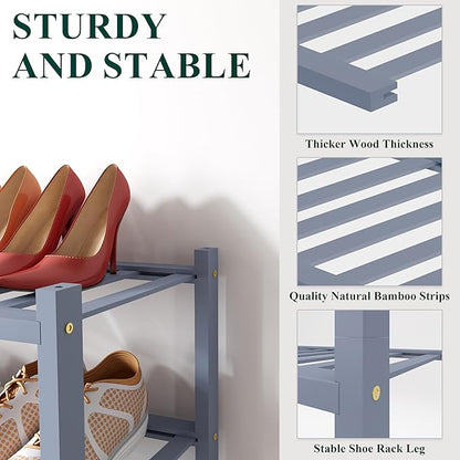 Smiry Bamboo Shoe Rack for Closet, 6 Tier Small Wooden Stackable Shoe Organizer, Free Standing Shoes Storage Shelf for Entryway, Front Door Entrance, Grey