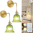 Battery Operated Wall Sconce, Rechargeable Battery Powered Wall Light with Green Glass Lampshade,Wireless Wall sconces with Magnetic RGB Bulbs for Bedroom Living Room Hallway, Wall Decor Set of 2