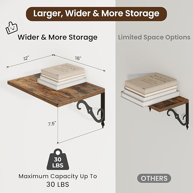 RICHFOCUS 12 Inch Deep Floating Shelves for Wall, 16