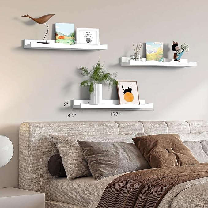 AZSKY Floating Bookshelf for Kids, Cloud Picture Ledge Shelf - White, 15.7 Inches, Nursery Book Shelves Set of 3, Floating Shelves Baby & Toddler Room Decor