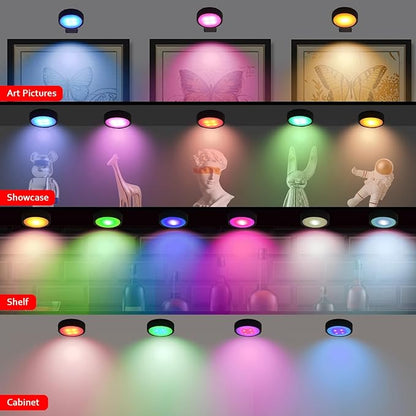 Battery Operated Picture Light, Puck Lights with Remote, Picture Lights for Wall, Picture Frame Lights with 20 Color Changing, Wireless Magnetic Art Light for Accent, Paintings-Black