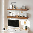 36x6.8x2 Inch Rustic Floating Shelves for Wall Set of 2 - Brown Solid Wood Wall Mounted Shelves with Invisible Bracket, Extended Design for Farmhouse Living Room Bedroom Kitchen Decor