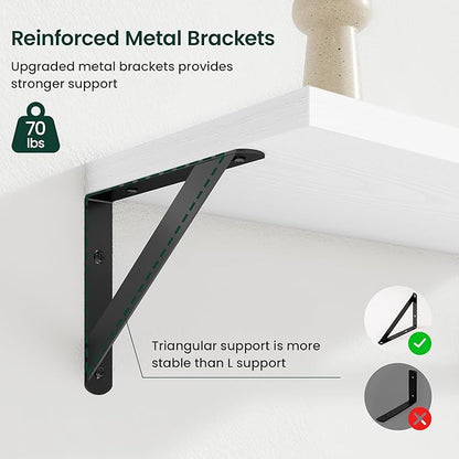 Floating Shelves, 8 Inch Deep Rustic Wood Wall Storage, 48W x 8D Wall Shelves Set of 2, Heavy Duty Metal Brackets, Industrial Book Shelf for Living Room, Kitchen, Bathroom, Bedroom, White