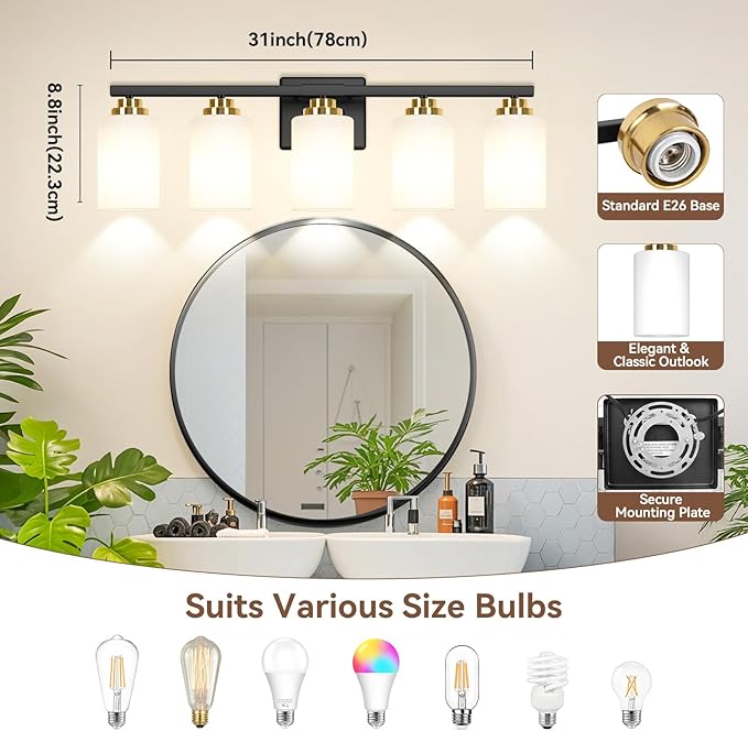 5-Light Bathroom Light Fixtures, 31
