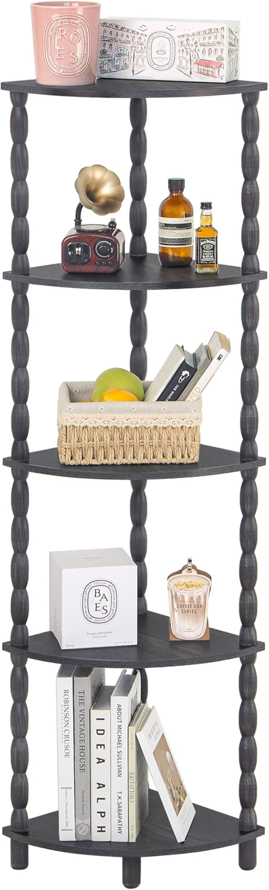 MaxSmeo Corner Shelf, 5-Tier Corner Bookshelf, Stylish Corner Storage Display Shelves for Bedroom, Bathroom, Kitchen, Living Room (Charcoal Gray)
