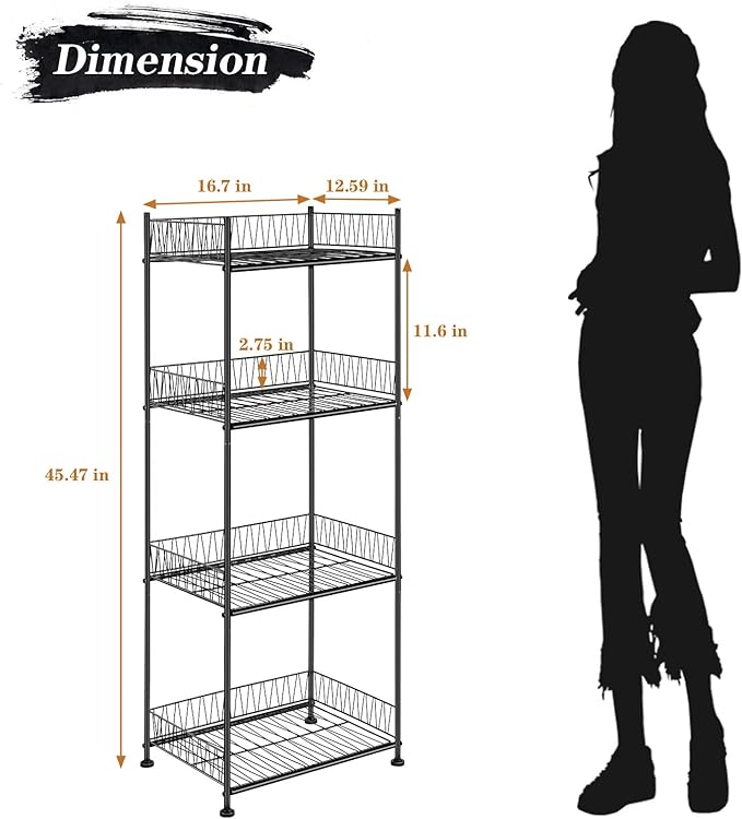 OYEAL Bathroom Shelves Freestanding Bathroom Towel Storage 4 Tier Wire Shelving Unit with Guard Bathroom Shelf Organizer Standing for Pantry Kitchen Laundry Room Organization, Black
