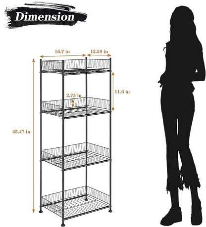 OYEAL Bathroom Shelves Freestanding Bathroom Towel Storage 4 Tier Wire Shelving Unit with Guard Bathroom Shelf Organizer Standing for Pantry Kitchen Laundry Room Organization, Black