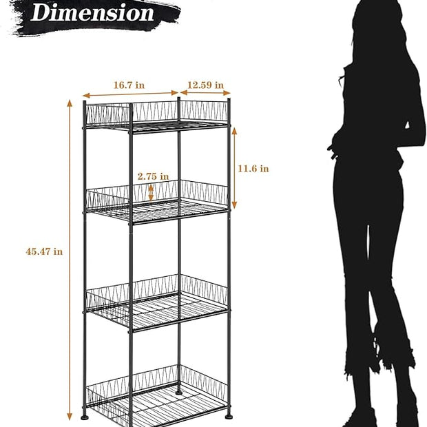 OYEAL Bathroom Shelves Freestanding Bathroom Towel Storage 4 Tier Wire Shelving Unit with Guard Bathroom Shelf Organizer Standing for Pantry Kitchen Laundry Room Organization, Black