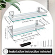 Suzile Set of 2 Glass Bathroom Shelves with Bar, Wall Mounted 15.7 x 4.7 Inches, Bathroom Shelves Hanging Modern Floating Shelf Metal Stick Room Rustproof Organizer Decorative(Silver)
