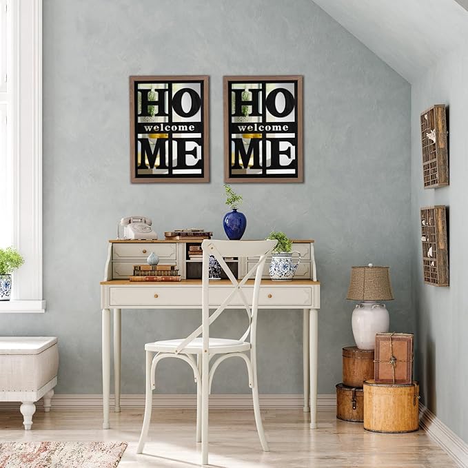 2 PCS Accent Mirrors，Home Signs Wall Decor， Rustic Farmhouse Wall Mirror for Living Room, Bedroom, Bathroom & Entryway 18”x12”