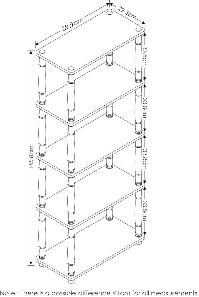 Furinno Turn-N-Tube 5-Tier Multipurpose Shelf / Display Rack / Storage Shelf / Bookshelf, Classic Tubes, Black/Grey