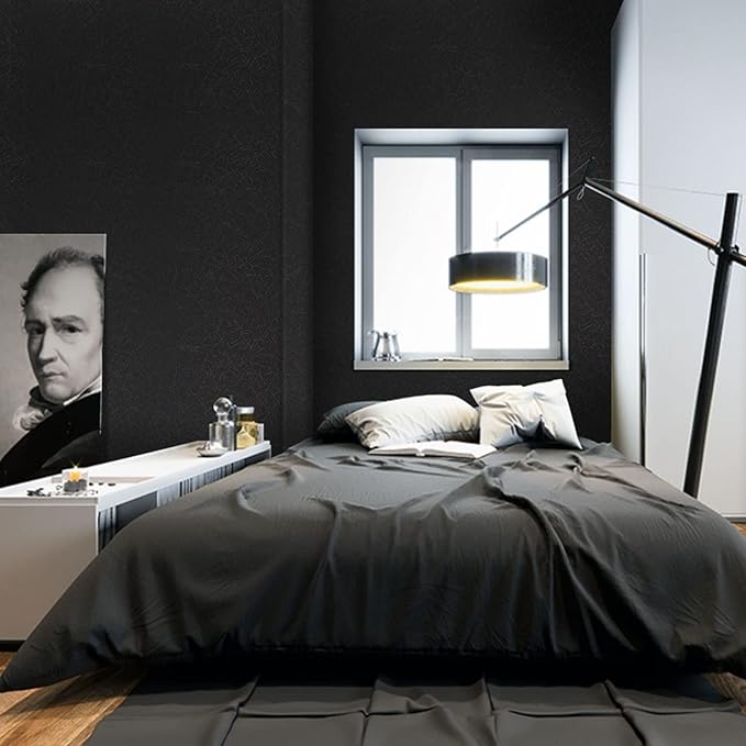 Abyssaly 35.4" x 118" Black Silk Wallpaper Peel and Stick Embossed Self Adhesive Black Contact Paper Removable Kitchen Vinyl Textured Wall Paper Cabinet Furniture Shelf Liner