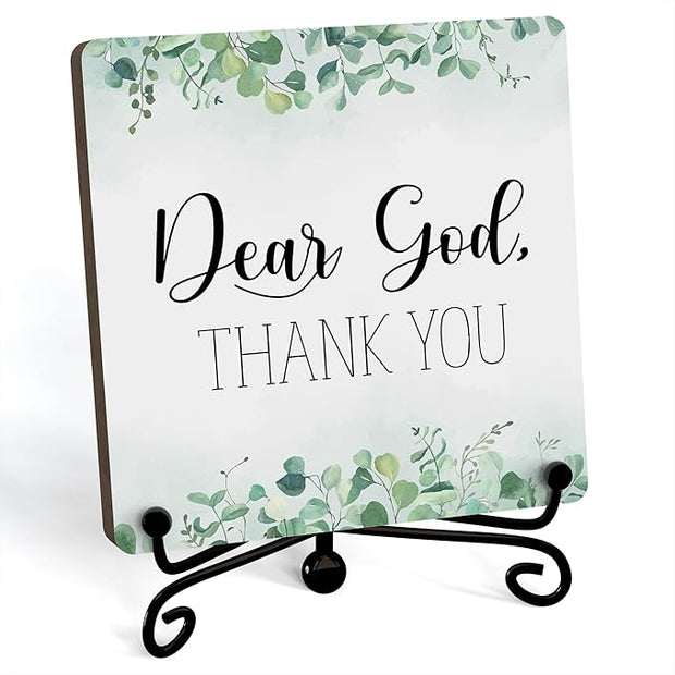 Modern Farmhouse Decor, Home Decor For Living Room, Boho Chic Aesthetic Shelf Decorations, Christian Eucalyptus Dear God Sign, Farm House Entryway Tv Stand Fireplace Coffee Table Decoration (10)