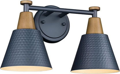 FEMILA 2-Light Bathroom Light Fixtures, Modern Bathroom Vanity Light with Hammered Metal Shade, Dark Blue Sconces Wall Lighting for Mirror Kitchen Bedroom, 4FG59B-2W Blue